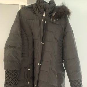 Betsey Johnson knee length black puff hooded jacket
